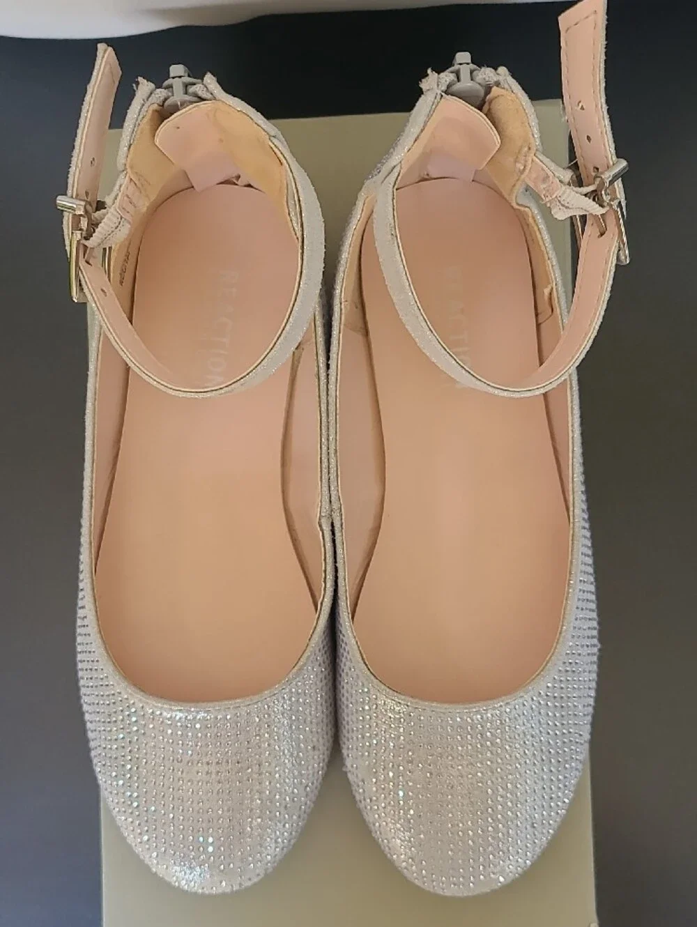 Reaction Kenneth Cole Shimmering Silver Ankle-Strap Flats